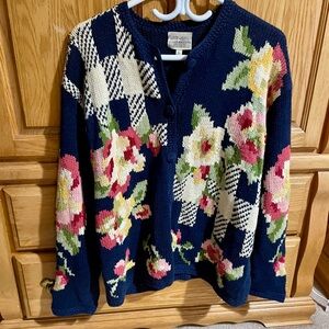 Susan Bristol Navy Floral Checkered Cardigan